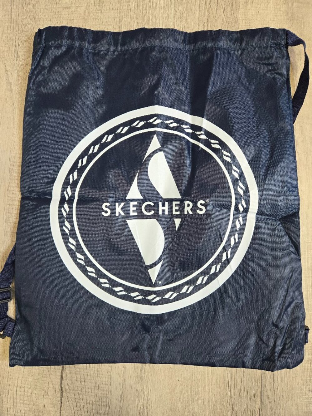 Skechers Navy Blue Nylon Drawstring Backpack White Circle Logo Lightweight Bag